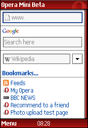 Opera Mini 3.0 beta homepage