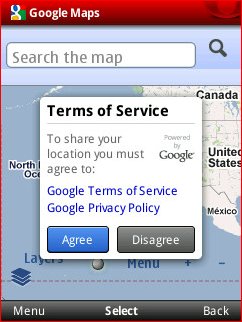 Opera Mobile 10.1 - Google Maps TOS 