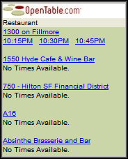 OpenTable Results List