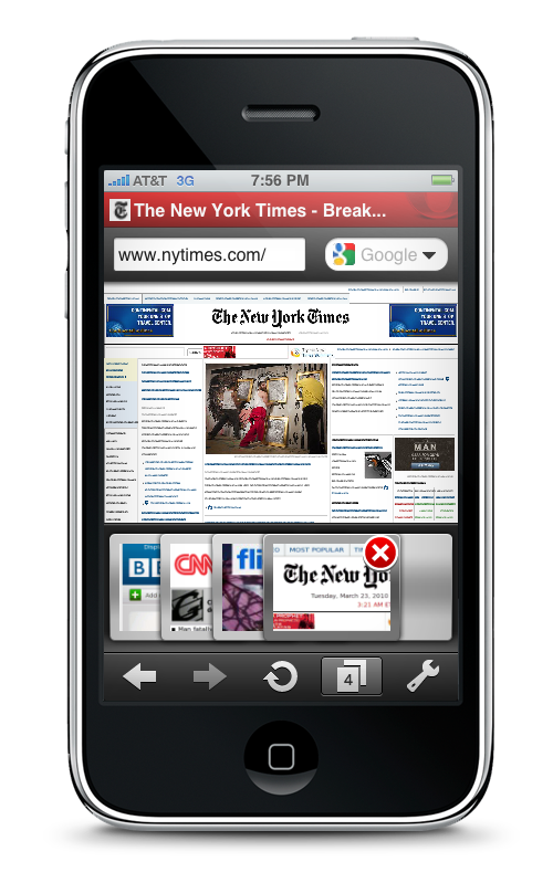 Opera Mini for iPhone - Tabs NYT 