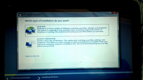 Windows 8 Installer - Choose the Custom option