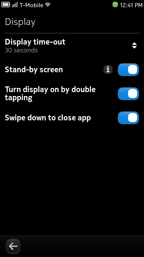 Nokia N9 Display Settings