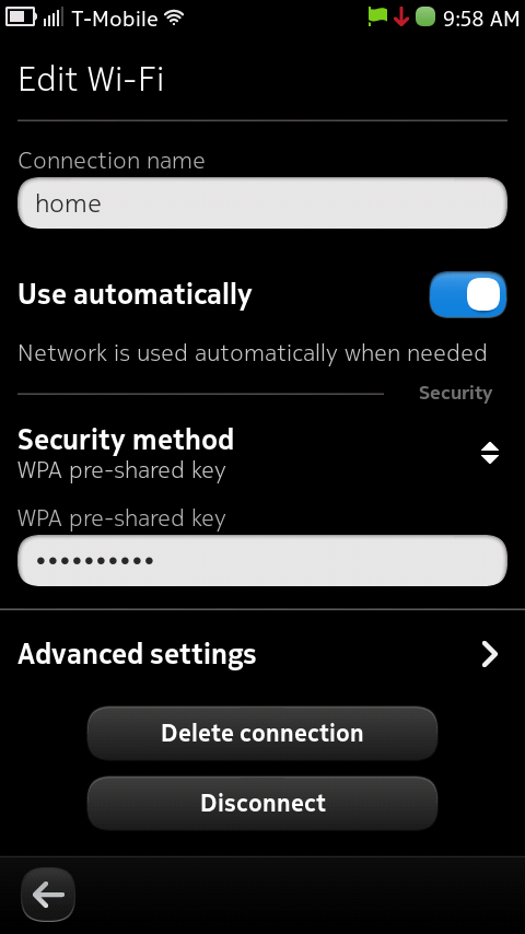 Nokia N9 Connection Settings