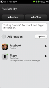 Nokia N9 Statusbar IM, Chat Availability Dialog