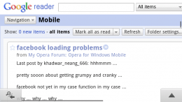 Google Reader Desktop version in Opera Mobile 11 on the Nokia N9