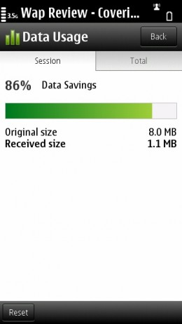 Opera Mini 6.5 (Symbian) Data Usage View