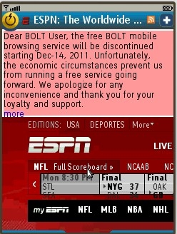 "Discontinued" message overlay in Bolt Browser