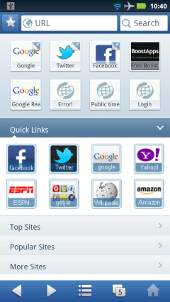 UC Browser 8.0.4 Quick Links Home Screen
