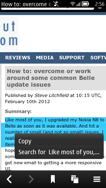 Nokia Belle Browser - Copy Text