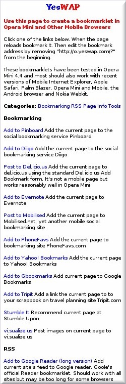 Mobile Bookmarkets Page at o.yeswap.com