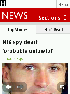 The BBC's new mobile site in the Nokia S40 proxy browser