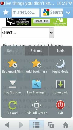UC Browser 8.5 Symbian^3 Main Menu
