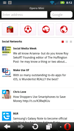 Opera Mini 7.5 Android Smart Page Social Networks