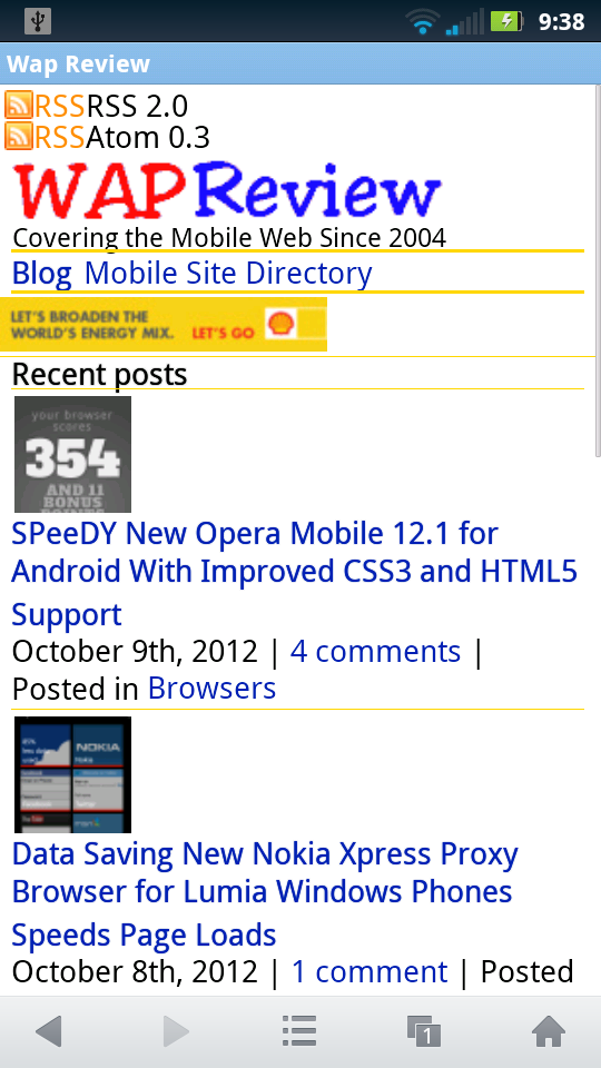 UC Browser Mini 8.0 - Thumbnail images should float left and ad should be centered