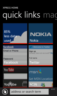 Lumia Xpress Browser - Quick Links