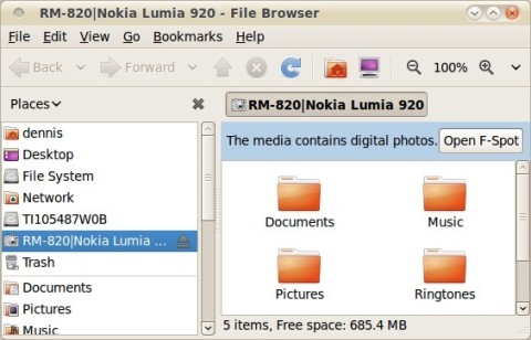 Nokia 920 Filesystem in Linux Nautilus