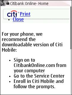 Citibank Mobile Eroor on N95 