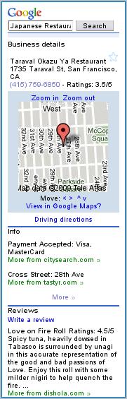 Google Local Mobile Detail Listing  