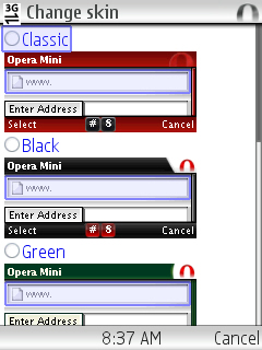 Opera Mini 4.2 Skin Selector