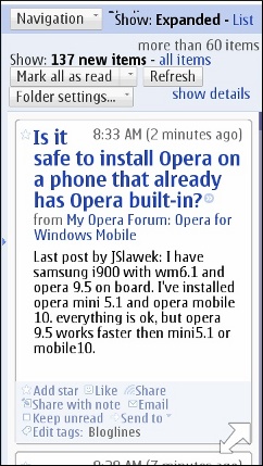 Google Reader for Wii in the N8 Browser
