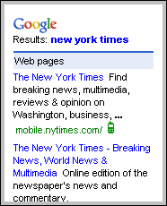 NY Times Mobile as top search result