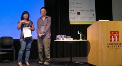 TapShakeMessenger Developer (on right) Accepting One of Her Prizes