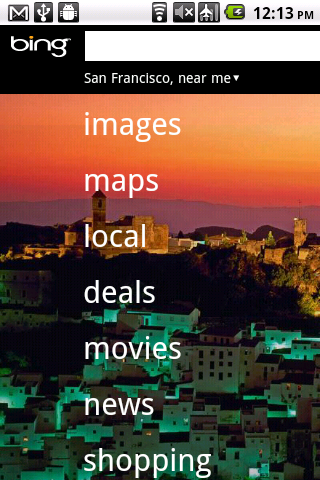 Bing Mobile Homepage