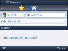 UC Browser for BlackBerry - Reopen Last Page Prompt