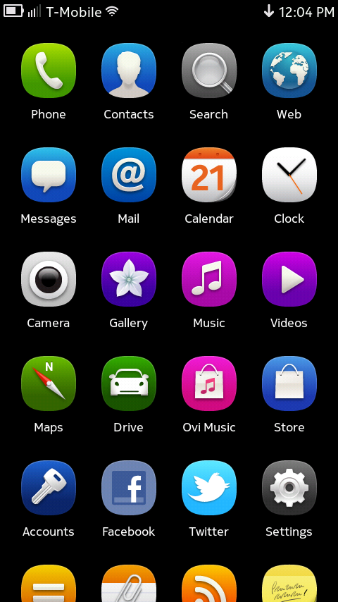 Nokia N9 Applications (Launcher) Homescreen