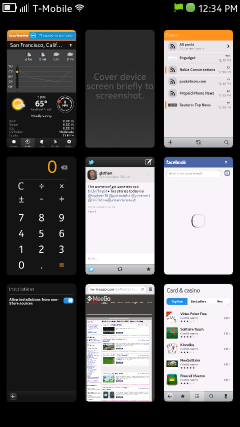 Nokia N9 Running Applications (Task Switcher) Screen