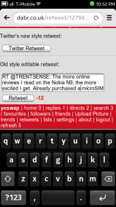 Nokia N9 Browser - Dabr Twitter Client, Editable ReTweet Textarea Is Not Scrollable!