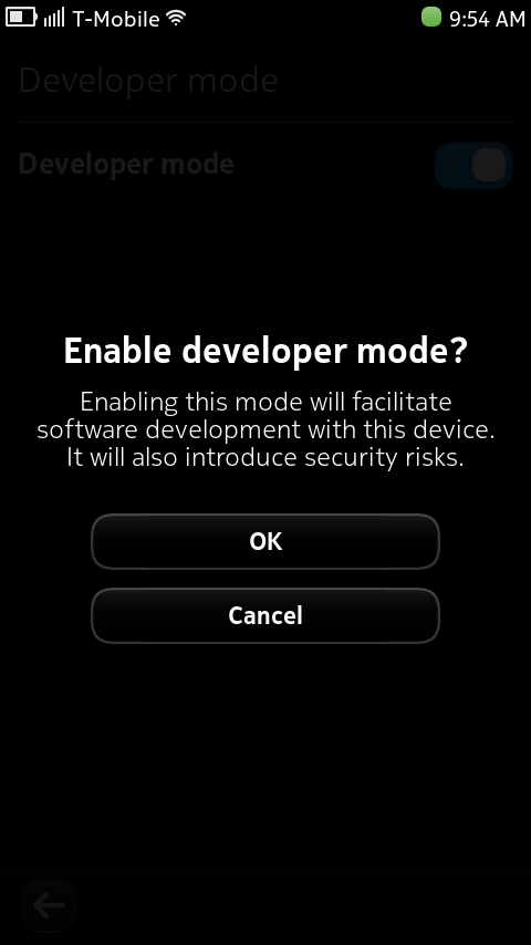 Nokia N9 - Enable developer mode? prompt