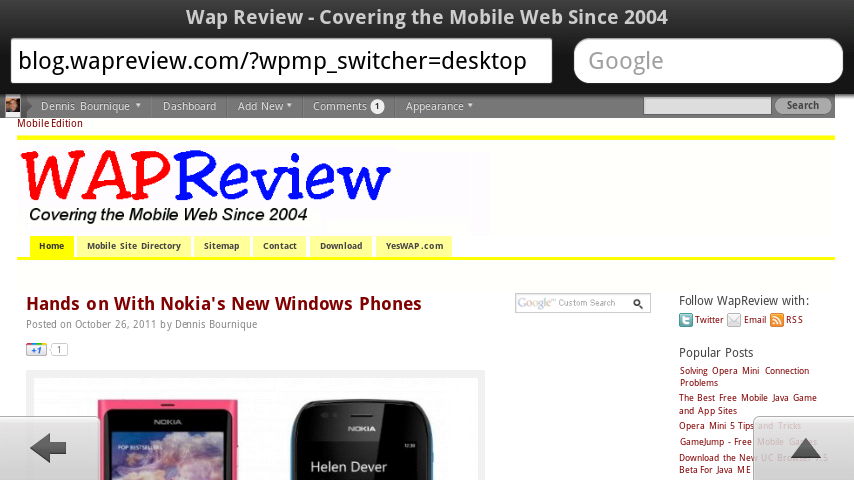 WapReview Desktop View in Opera Mobile 11 on the Nokia N9