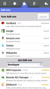Nokia N9 Firefox Mobile - Add-ons Menu