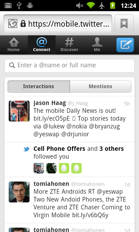 New Twitter Mobile Webapp - Connect Tab