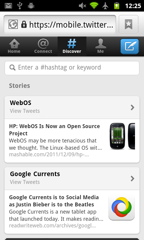 New Twitter Mobile Webapp - Discover Tab