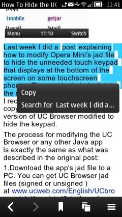 Nokia Belle Browser - Copy Text From a Web Page