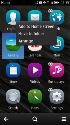 Nokia Belle Application Menu -  Add to Home screen