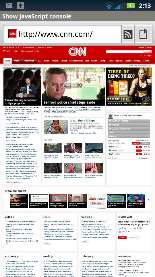 CNN Desktop Site in the Android Browser