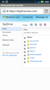 Microsoft SkyDrive Desktop Sinte in the Android Browser