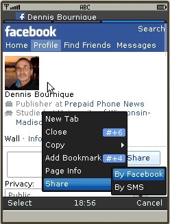 UC Browser 8.2 - Facebook Mobile with context menu share options