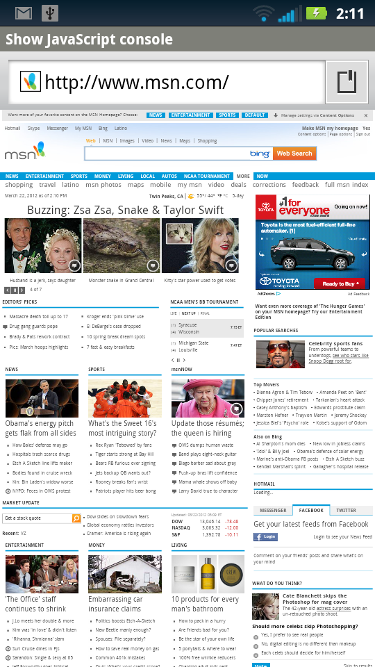 MSN Desktop Site In the Android Browser