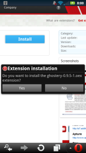 Installing an extension in Opera Mobile