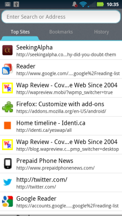 Firefox Mobile 14 - Awesome Page