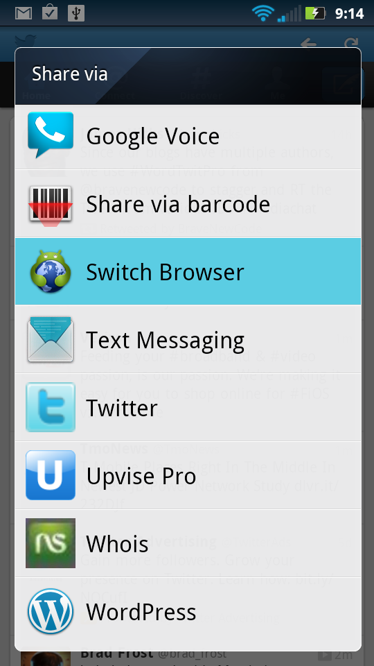 Switch Browser Option in Android Share Menu