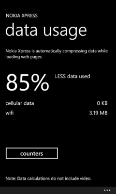 Lumia Xpress Browser - Data Use Screen