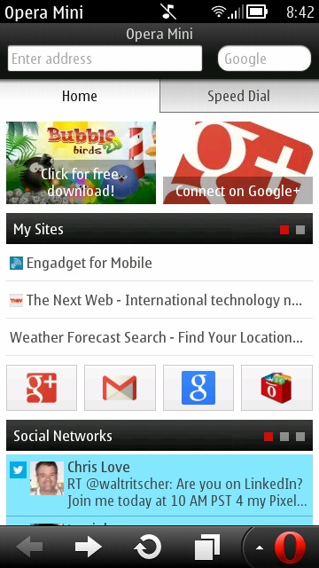 Opera Minin 7.0.3 Symbian "Smart Page" Homescreen
